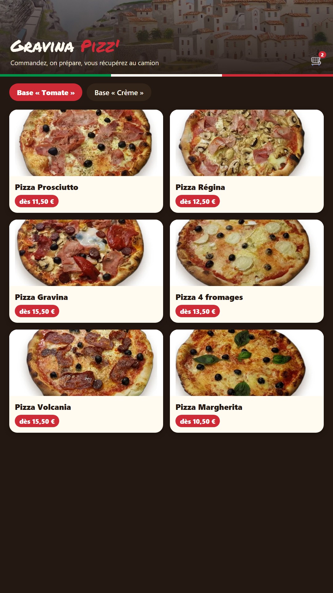 L'application Gravina Pizz' sur Android