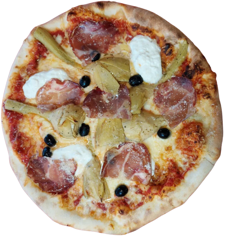 Pizza des Loutes - burrata, coppa, artichauts